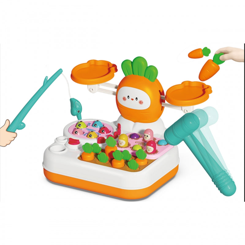 WOOPIE Gra MONTESSORI 4w1 Łowienie Rybek Waga Szalkowa Uderz w Kreta i Marchewki - zabawki-dla-dziewczynki