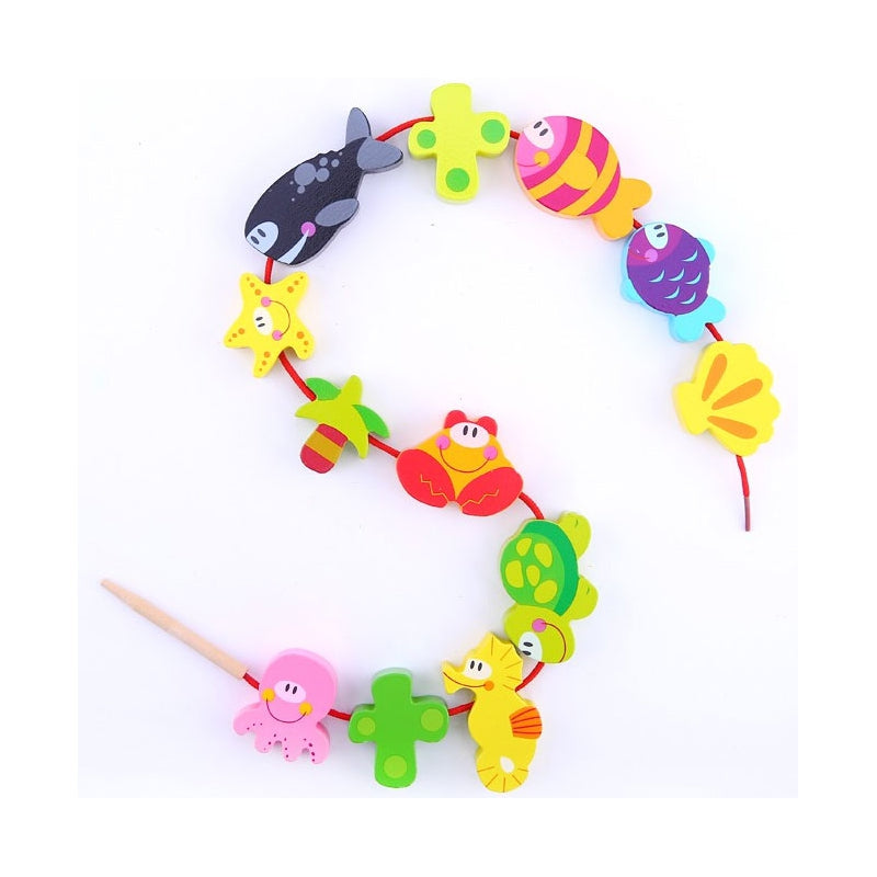 2-TOOKY TOY Drewniane Koraliki Klocki do Nawlekania Morskie Zwierzęta 13 el.-2