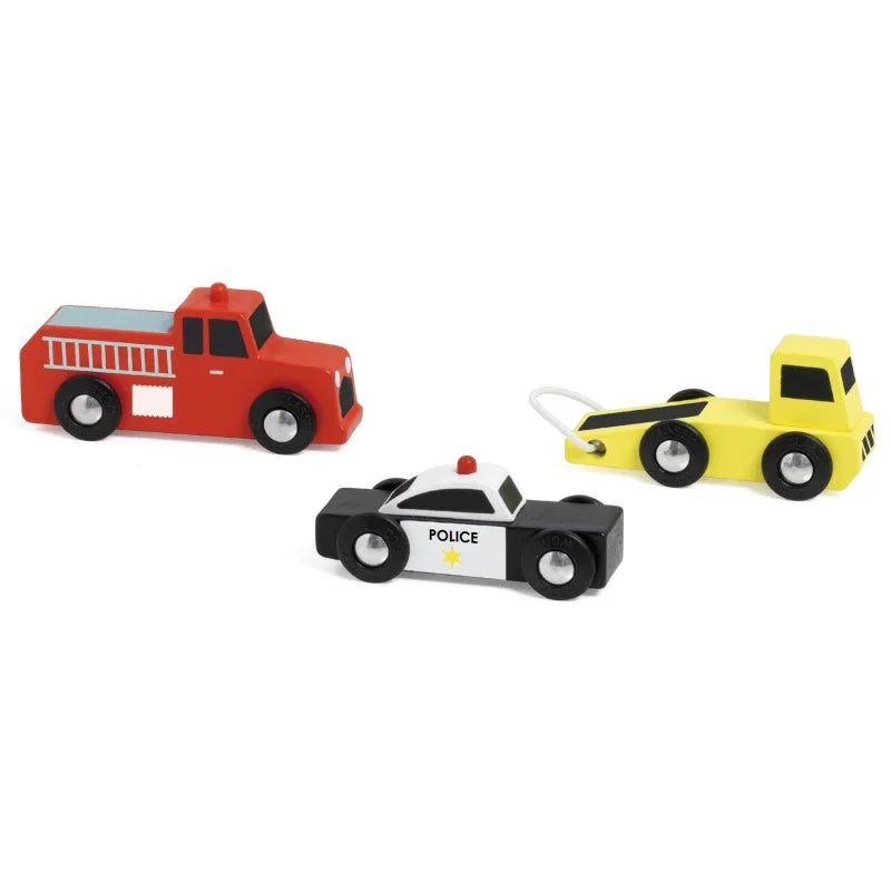CLASSIC WORLD Drewniane Samochodziki Policja Straż Laweta Zestaw 3 szt. - zabawki-dla-dziewczynki