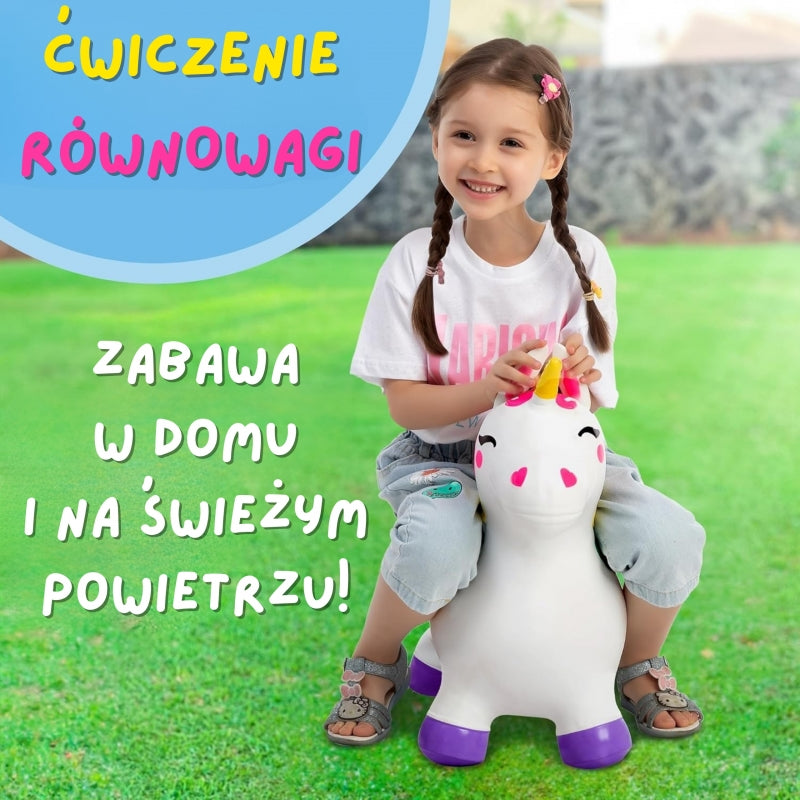 WOOPIE Skoczek Gumowy do Skakania Jednorożec Biały+ Pompka - zabawki-dla-dziewczynki