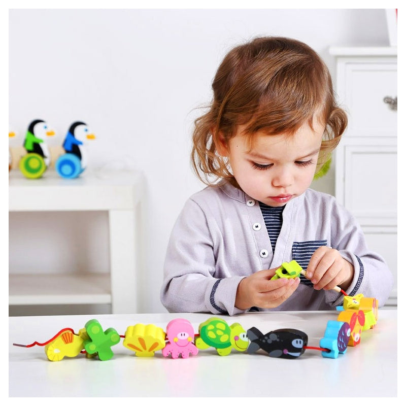 4-TOOKY TOY Drewniane Koraliki Klocki do Nawlekania Morskie Zwierzęta 13 el.-4