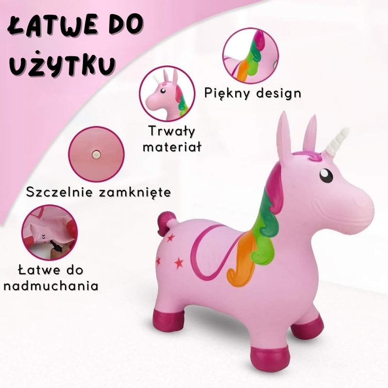 WOOPIE Skoczek Gumowy do Skakania Jednorożec Różowy + Pompka - zabawki-dla-dziewczynki