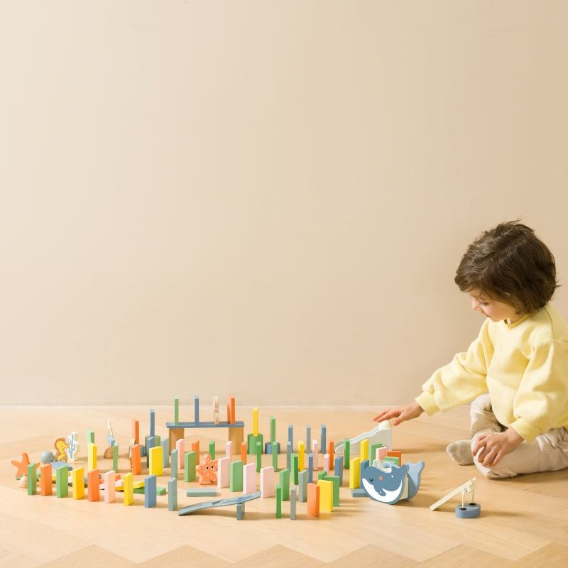 2-CLASSIC WORLD Drewniane Domino Tor Logiczny Przeszkód Układanka Montessori 100 el.-2