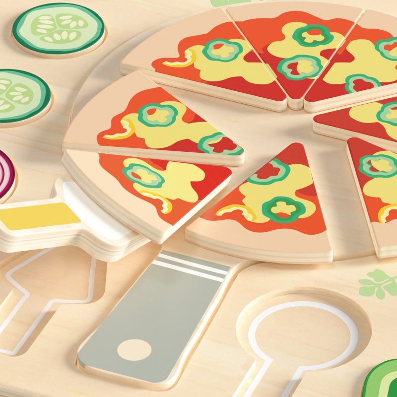 Drewniana pizza CLASSIC WORLD z 22 elementami do układania i komponowania smaków