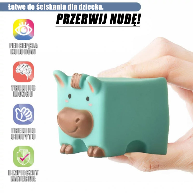 WOOPIE BABY Klocki Sensoryczne Zwierzątka Układanka do Ściskania + Dźwięk 6 el. - zabawki-dla-dziewczynki