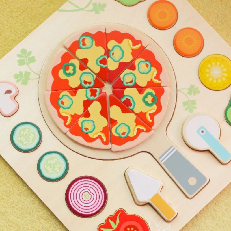 Edukacyjna drewniana pizza CLASSIC WORLD – puzzle do nauki kształtów i kolorów dla dzieci