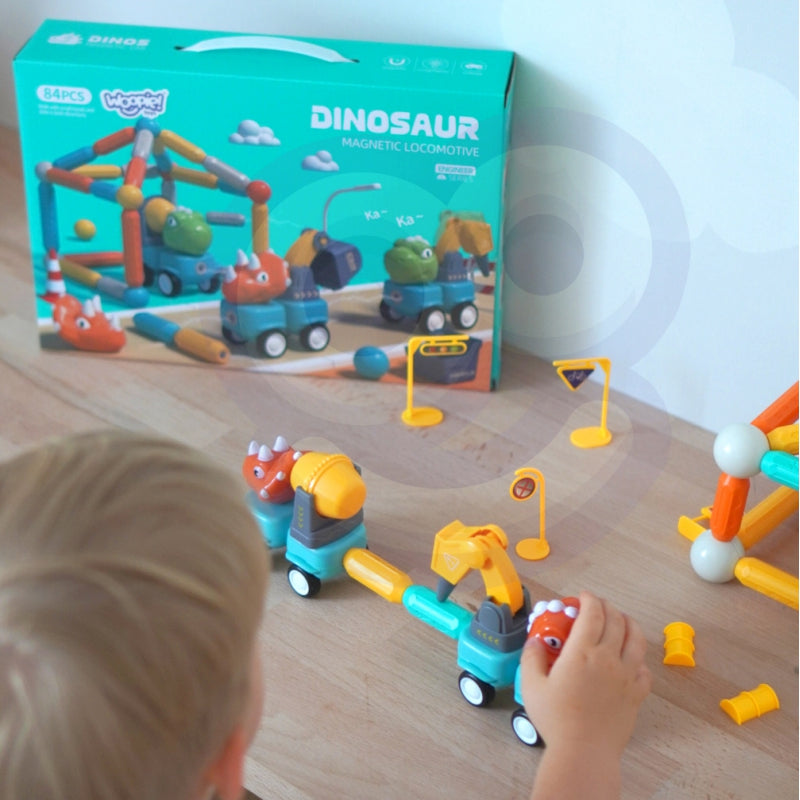 Zestaw konstrukcyjny 3D z dinozaurami i autkami