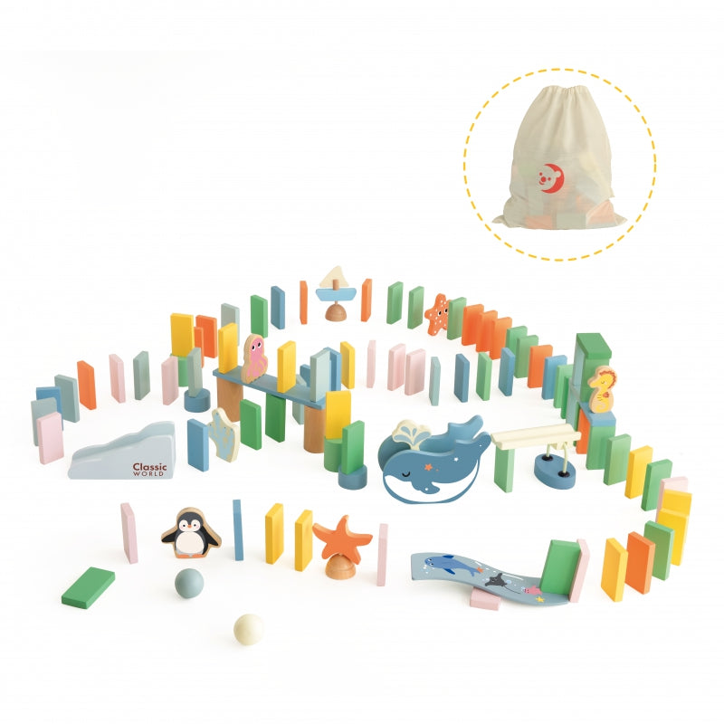 3-CLASSIC WORLD Drewniane Domino Tor Logiczny Przeszkód Układanka Montessori 100 el.-3