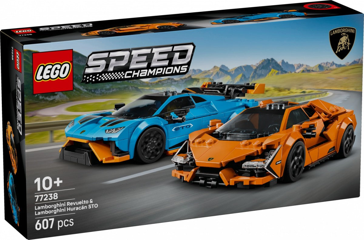 Klocki Speed Champions 77238 Lamborghini Revuelto i Huracan STO - zabawki-dla-dziewczynki