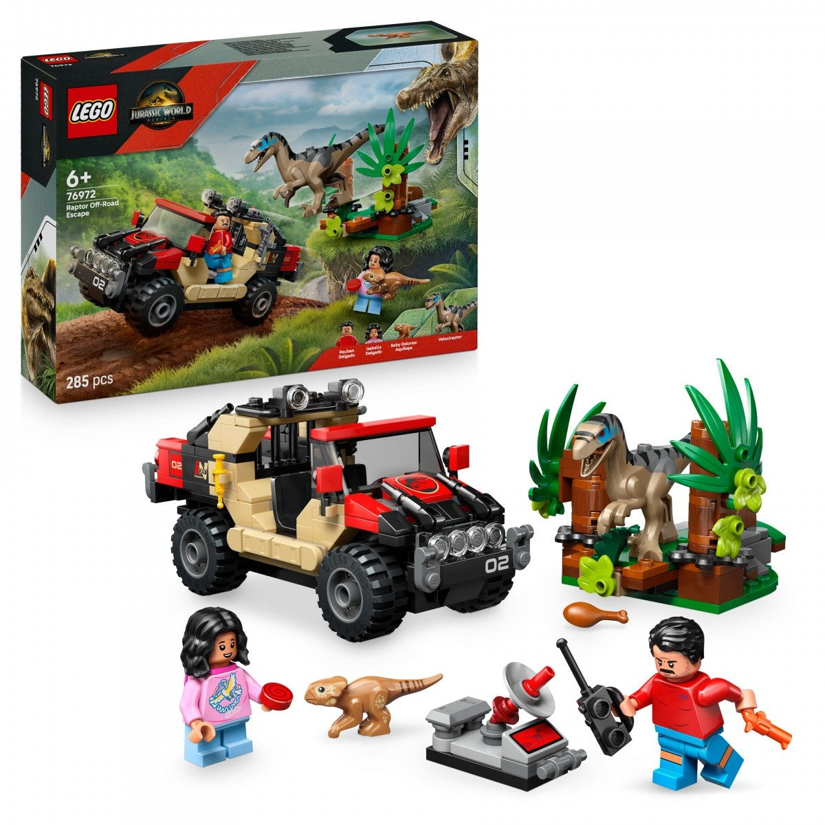 Klocki Jurassic World 76972 Ucieczka terenówką przed raptorem - zabawki-dla-dziewczynki