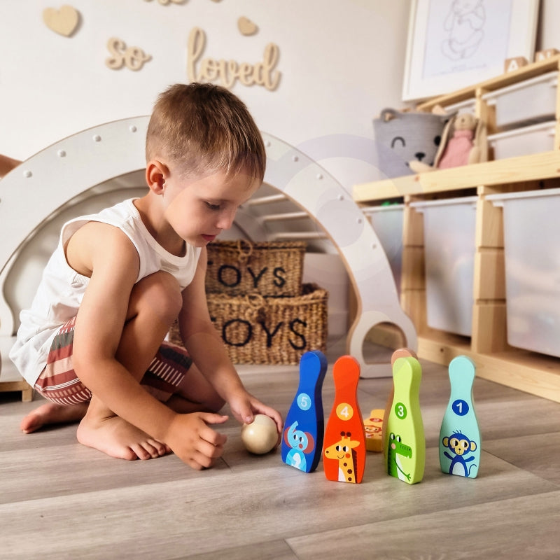 TOOKY TOY Drewniane Kręgle dla Dzieci 6 szt. + Piłka - zabawki-dla-dziewczynki