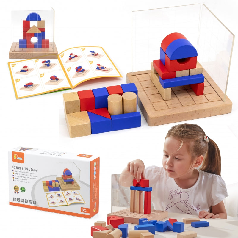 Viga Drewniana Gra Budowanie Klocki 3D Montessori - zabawki-dla-dziewczynki