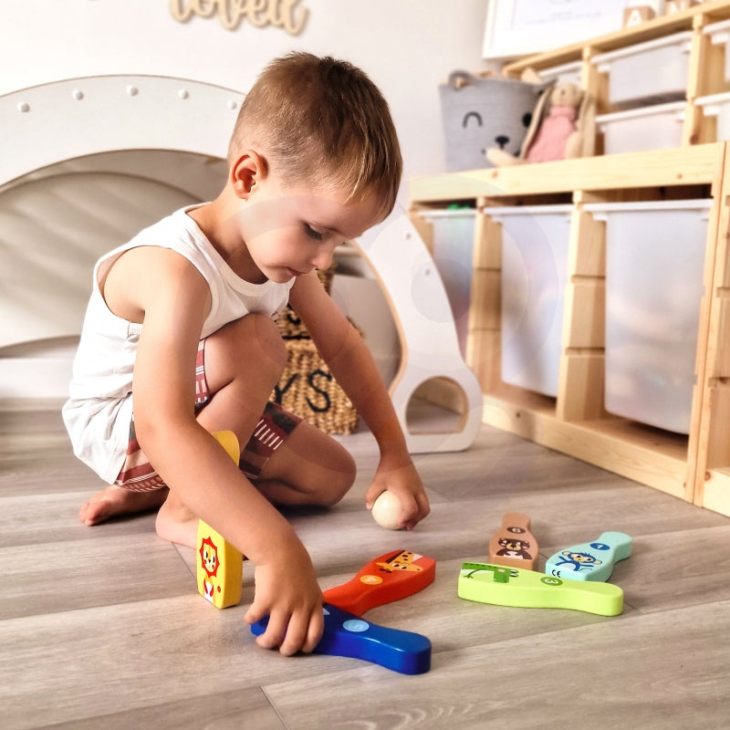 TOOKY TOY Drewniane Kręgle dla Dzieci 6 szt. + Piłka - zabawki-dla-dziewczynki