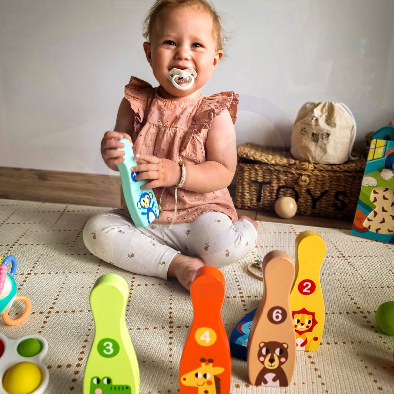 TOOKY TOY Drewniane Kręgle dla Dzieci 6 szt. + Piłka - zabawki-dla-dziewczynki