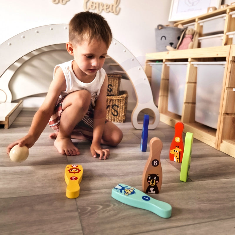 TOOKY TOY Drewniane Kręgle dla Dzieci 6 szt. + Piłka - zabawki-dla-dziewczynki