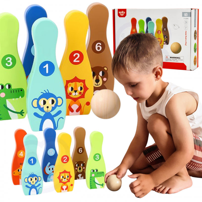 TOOKY TOY Drewniane Kręgle dla Dzieci 6 szt. + Piłka - zabawki-dla-dziewczynki