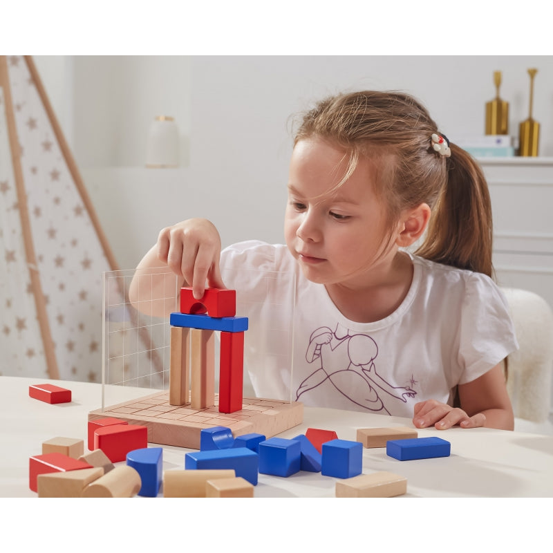 Viga Drewniana Gra Budowanie Klocki 3D Montessori - zabawki-dla-dziewczynki