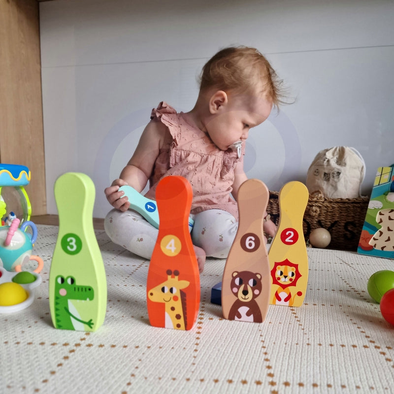 TOOKY TOY Drewniane Kręgle dla Dzieci 6 szt. + Piłka - zabawki-dla-dziewczynki