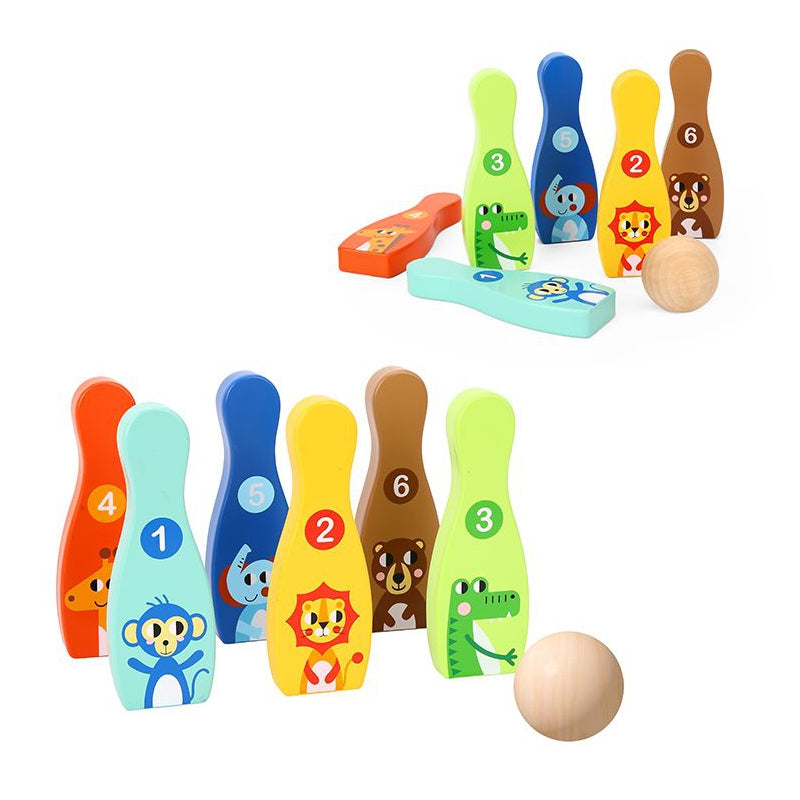 TOOKY TOY Drewniane Kręgle dla Dzieci 6 szt. + Piłka - zabawki-dla-dziewczynki
