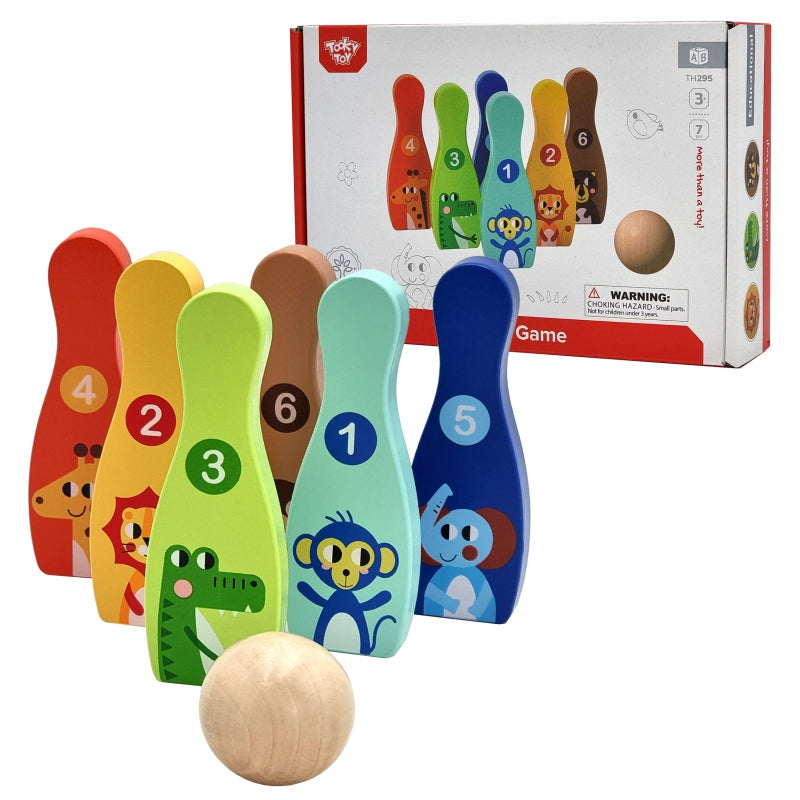 TOOKY TOY Drewniane Kręgle dla Dzieci 6 szt. + Piłka - zabawki-dla-dziewczynki