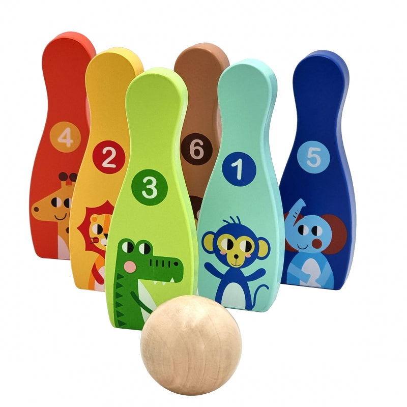 TOOKY TOY Drewniane Kręgle dla Dzieci 6 szt. + Piłka - zabawki-dla-dziewczynki