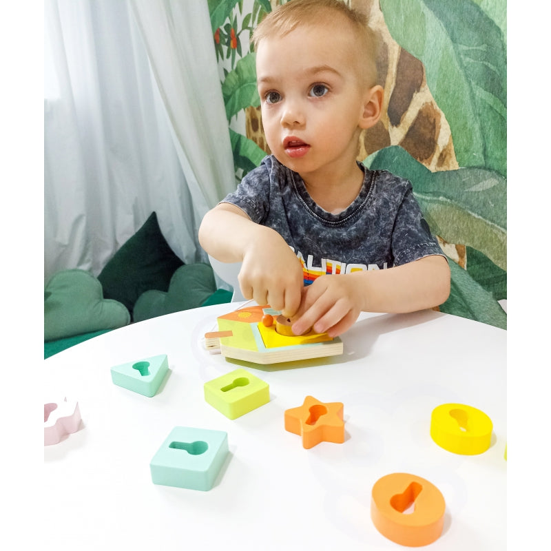 CLASSIC WORLD Drewniana Przeplatanka Klocki do Nawlekania Klucze i Drzwi MONTESSORI 11 el. - zabawki-dla-dziewczynki