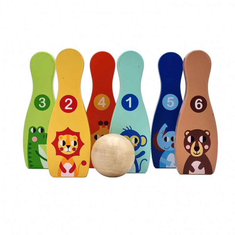 TOOKY TOY Drewniane Kręgle dla Dzieci 6 szt. + Piłka - zabawki-dla-dziewczynki