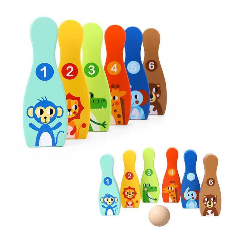 TOOKY TOY Drewniane Kręgle dla Dzieci 6 szt. + Piłka - zabawki-dla-dziewczynki