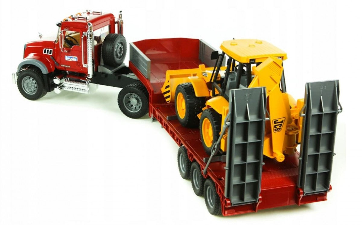Pojazd MACK z naczepą i koparko-ładowarka JCB - zabawki-dla-dziewczynki