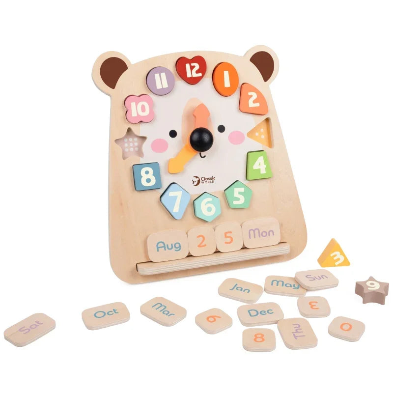 CLASSIC WORLD Zegar Miś Montessori Edukacyjny 3w1 Nauka Czasu Liczenia i Daty - zabawki-dla-dziewczynki