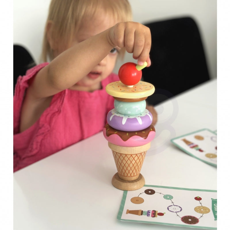 2-WOOPIE GREEN Drewniane Lody Układanka Montessori Cukiernia 12 el.-2