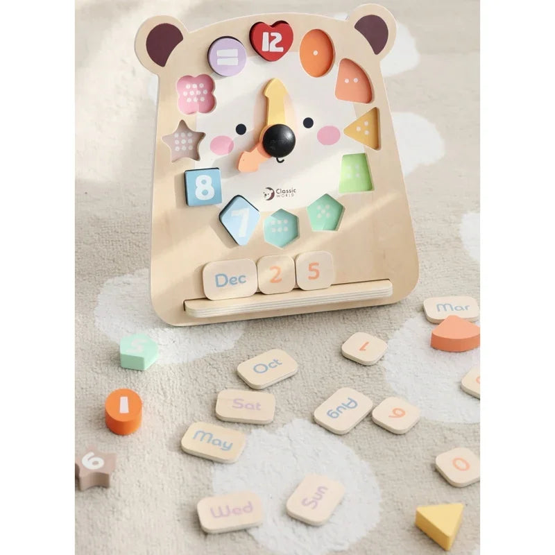 CLASSIC WORLD Zegar Miś Montessori Edukacyjny 3w1 Nauka Czasu Liczenia i Daty - zabawki-dla-dziewczynki