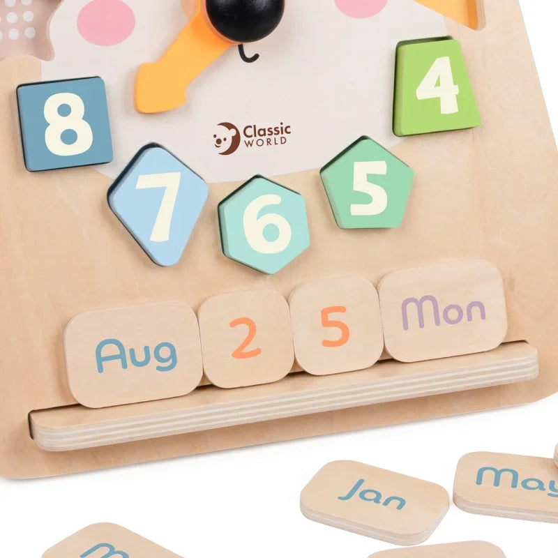 CLASSIC WORLD Zegar Miś Montessori Edukacyjny 3w1 Nauka Czasu Liczenia i Daty - zabawki-dla-dziewczynki