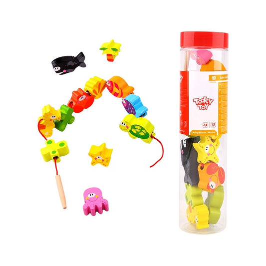 1-TOOKY TOY Drewniane Koraliki Klocki do Nawlekania Morskie Zwierzęta 13 el.-1