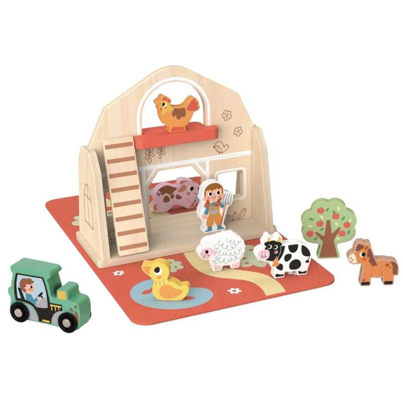 TOOKY TOY Drewniana Składana Farma w Walizce ze Zwierzątkami - zabawki-dla-dziewczynki