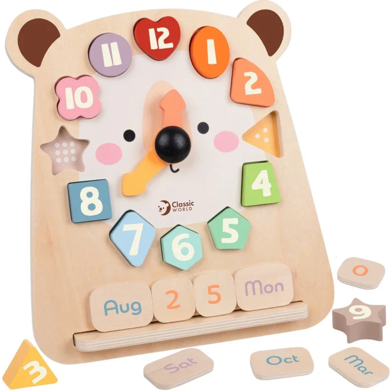 CLASSIC WORLD Zegar Miś Montessori Edukacyjny 3w1 Nauka Czasu Liczenia i Daty - zabawki-dla-dziewczynki