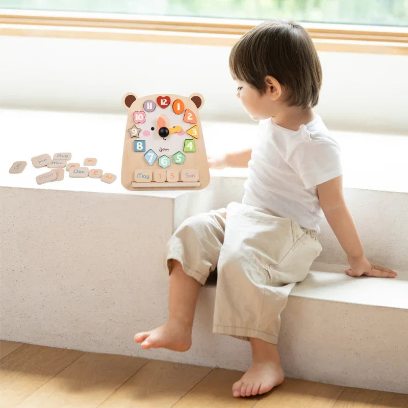 CLASSIC WORLD Zegar Miś Montessori Edukacyjny 3w1 Nauka Czasu Liczenia i Daty - zabawki-dla-dziewczynki
