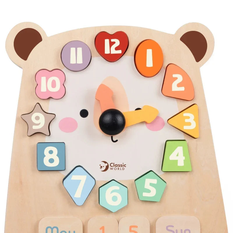 CLASSIC WORLD Zegar Miś Montessori Edukacyjny 3w1 Nauka Czasu Liczenia i Daty - zabawki-dla-dziewczynki