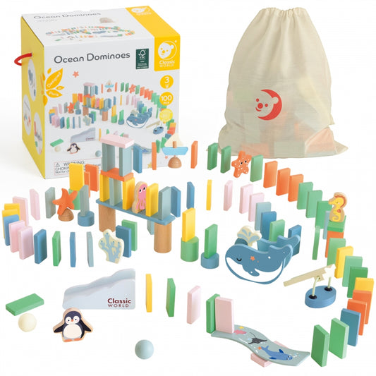 1-CLASSIC WORLD Drewniane Domino Tor Logiczny Przeszkód Układanka Montessori 100 el.-1