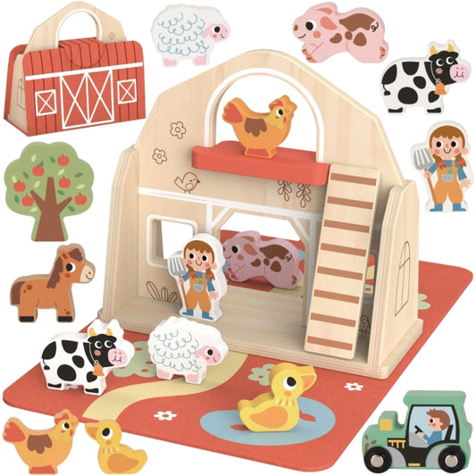 TOOKY TOY Drewniana Składana Farma w Walizce ze Zwierzątkami - zabawki-dla-dziewczynki