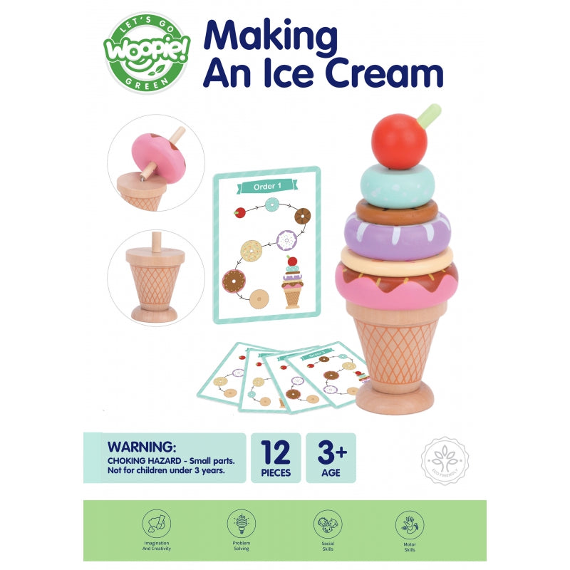 6-WOOPIE GREEN Drewniane Lody Układanka Montessori Cukiernia 12 el.-6