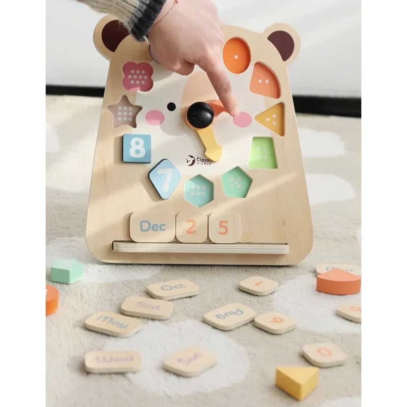 CLASSIC WORLD Zegar Miś Montessori Edukacyjny 3w1 Nauka Czasu Liczenia i Daty - zabawki-dla-dziewczynki