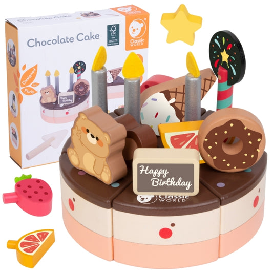 CLASSIC WORLD drewniany tort urodzinowy do krojenia 19 elementów – edukacyjna zabawka dla dzieci