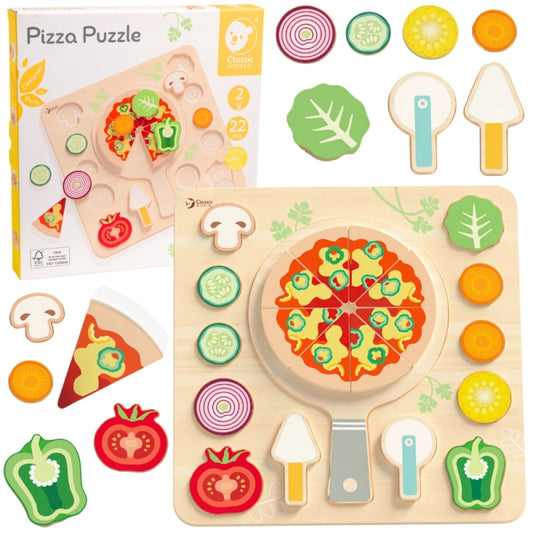 CLASSIC WORLD drewniana pizza do krojenia 22 elementy – edukacyjna zabawka dla dzieci