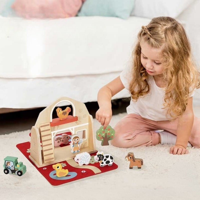 TOOKY TOY Drewniana Składana Farma w Walizce ze Zwierzątkami - zabawki-dla-dziewczynki