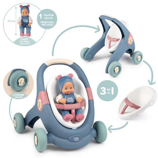 1-SMOBY Little Chodzik Pchacz 3w1 Wózek dla Dzieci + Lalka Bobas-1