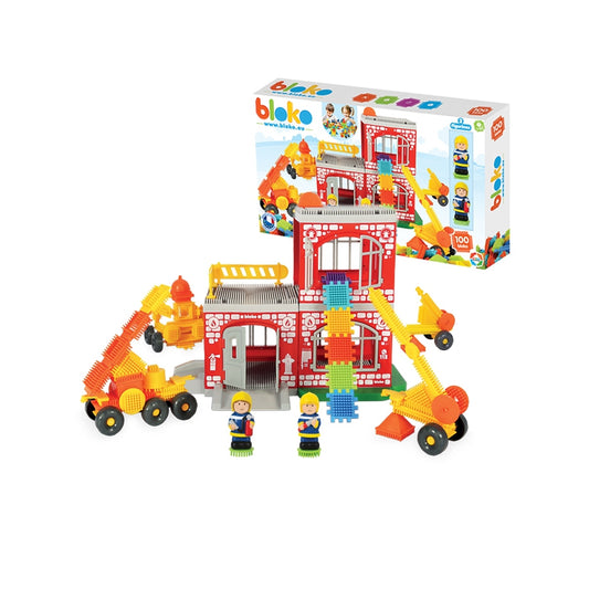 1-MOCHTOYS Klocki Jeżyki Pin Bricks STRAŻ POŻARNA w Kartonie 100 el. + 2 Figurki-1